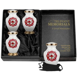 Trupoint Memorials Small Urns for Human Ashes Keepsake, Military and Patriotic Decorative Mini Cremation Urn for Veteran Adult Men & Women, Set of 4, White Red Fireman