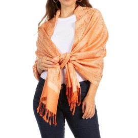 Sakkas Paisley Self-Design Shawl/Wrap/Stole - Champagne/Orange paisley