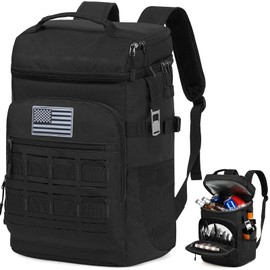 TONRUYN Tactical Insulated Cooler Backpack 40 Cans Double Deck Coolers Bag for Men Women Lightweight Leakproof Lunch Backpack with 2 Compartment Picnic Backpack for Work, Beach, Camping, Hiking, Black