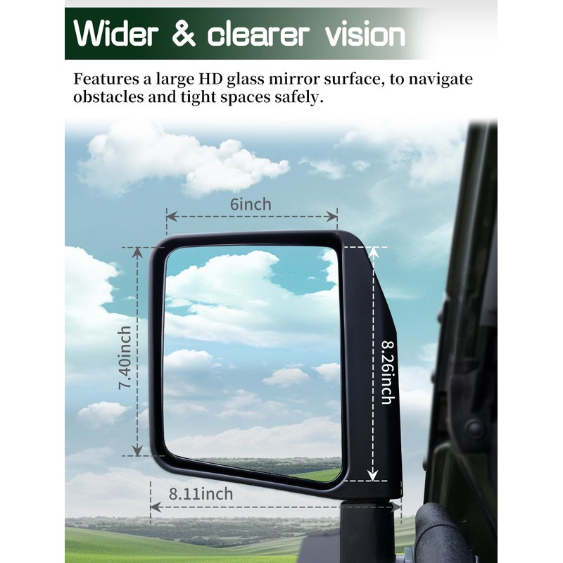 JROAD Side Mirrors for Half Doors Side View Mirrors for