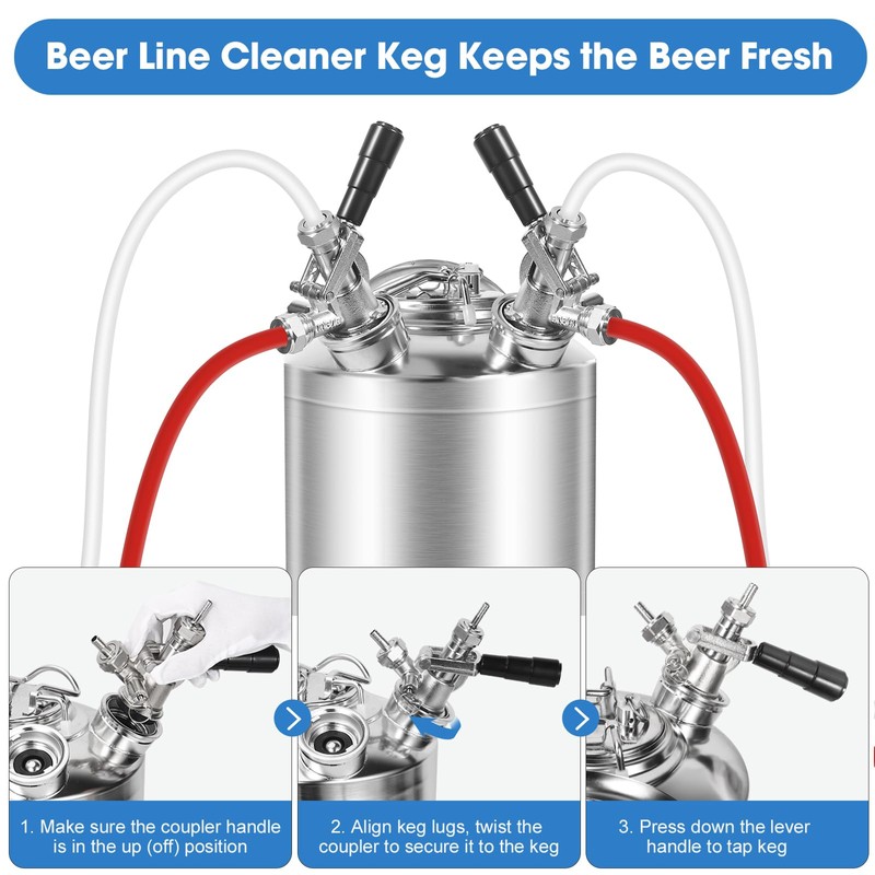 Dbgogo 2.5 Gallon Cleaning Keg Beer Line Cleaner Keg, 304