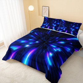 QOOMO Abstract Lines 3D Quilt Set,Stars Meteor Galaxy Twin Bed Comforter Set for Boys,Blue Kids Bedding Set,Soft Lightweight Bed Comforter Set,Twin Size 1 Comforter and 2 Pillowcases