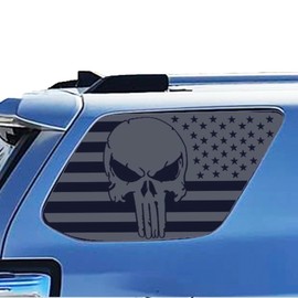 for Toyota 4Runner 2010–2023 Rear Side Window Skull American Flag Decal, Matte Black Patriotic Vinyl Stickers for 4Runner Rear Side Glass Accessories