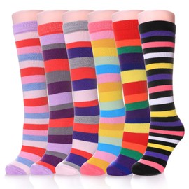 3-12 Year Old Girls Knee High Socks Kids Cute Crazy Funny Animal Pattern Long Boot Socks 6 Pairs (Rainbow Socks)