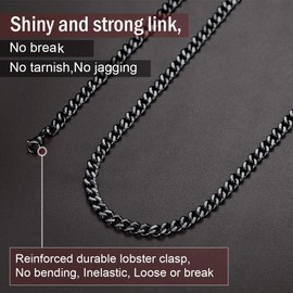 FindChic Black Chain Necklace for Men Hip Hop Cuban Link Chain for Men Boys 5MM 20'' Rapper Jewelry