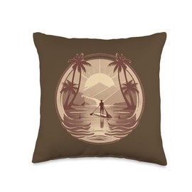 Enjoy SUP Stand Up Paddle Sport Surfboard Board Enjoy SUP Boat Sunset Stand Up Paddle Board Throw Pillow, 16x16, Multicolor