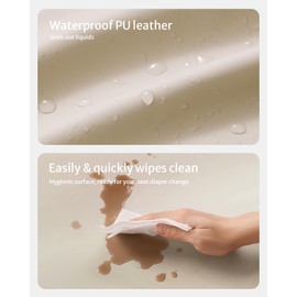 Blissful Diary Vegan Leather Baby Changing Pad with Waterproof & Wipe-Clean PU Cover, Standard Size Cozy Diaper Changing Pad for Dresser and Table, Beige