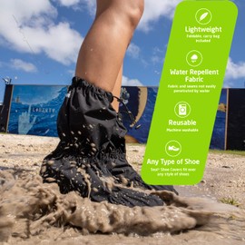 SEAL Waterproof Shoe Covers, Reusable Rain Shoe Covers with Slip Resistant Sole & Large Zippers, Rain Mud Snow Shoe Protector Covers for Men & Women (Black, Medium (W 7.5-8.5 / M 6-7))