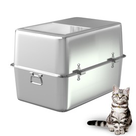 TSAYAWA Stainless Steel Enclosed Cat Litter Box with Lid - Extra Large Metal Pan (23.6x15.7x11.8in) Odor-Resistant Covered Design for Cats/Rabbits, Indoor Corner - Easy-Clean
