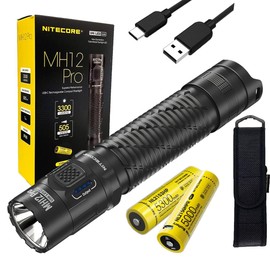 Nitecore MH12 PRO Rechargeable Flashlight -3,200 Lumens w/Extra NL2150HPR Battery and Eco Sensa USB-C Charging Cable