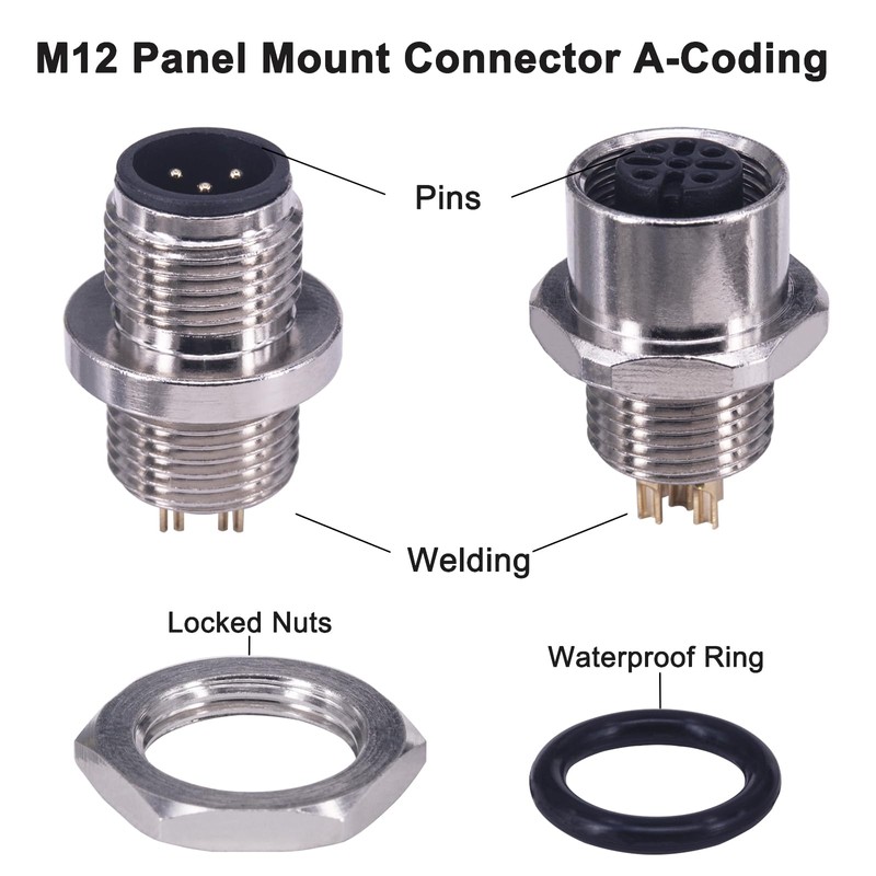 M12 4 Pin Male FEMA Aviation Panel Mount Connector,Lonlonty 12mm