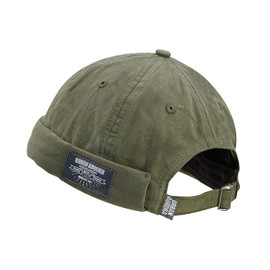Croogo Men's No-Brim Fisherman Cap, Roll Cap, Washed Cotton Cap, Sag Cap, Round, Cotton Cap, Face Slimming Effect, Watch Cap, Fall and Winter, Plain, Sailor Hat, Individuality, Gentleman's Hat, Fashion, Outdoors, G-GD30-Green, 56.0-60.0 cm