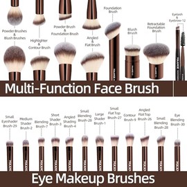MAANGE Brochas de Maquillaje Profesional 20 Piezas Set de Brochas Maquillaje de Aluminio con Estuche de Terciopelo Sombra de Ojos en Polvo para Base d