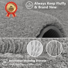 Non Slip Toilet Mat Threefold Lifespan Pedestal Mat for Toilet Super Soft Absorbent Bathroom Toilet Rug Fluffy High Resilience Bath Rug Carpet, Resist Sinking Flattening - 50 x 60cm U Shape (Grey)