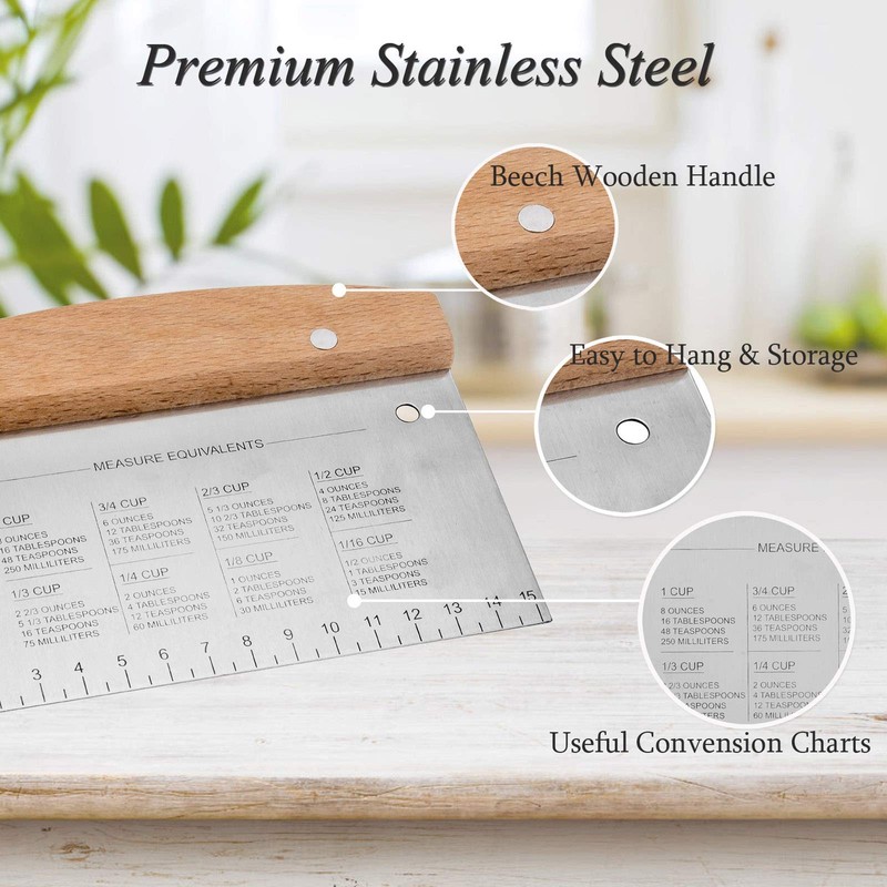 Bench Scraper Set of 2, HaSteeL Metal Dough Scraper Cutter