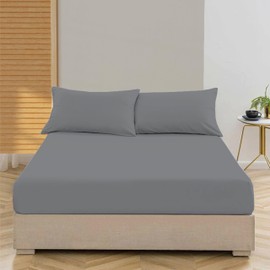 R&Z 100% Egyptian Cotton 200 Thread Count Fitted Sheets (Grey, 4Ft)
