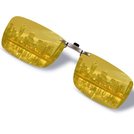 SOXICK Clip-on Sunglasses, Polarized Sunglasses, Clip On Top of Glasses, Polarized Sunglasses, Flip-up, Front Poke Type, Polarized Lenses, Driving Men's Night, For Driving, square-yellow
