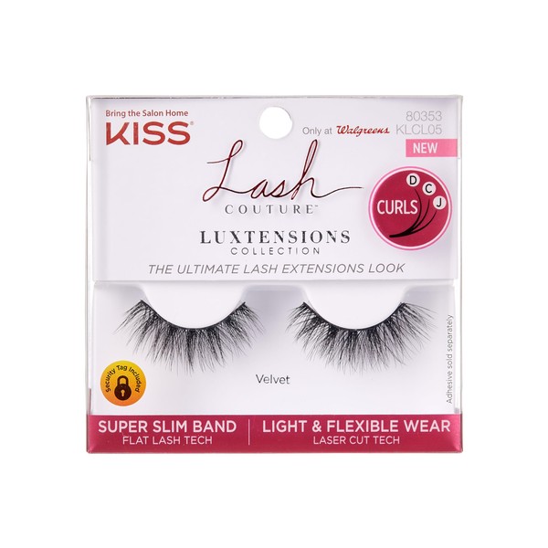 KISS Lash Couture LuXtensions Collection False Eyelashes, Flat Lash Technology, Super Slim Band, Real Lash Extension Fibers, Reusable, Contact Lens Friendly Strip, Style Velvet, Black
