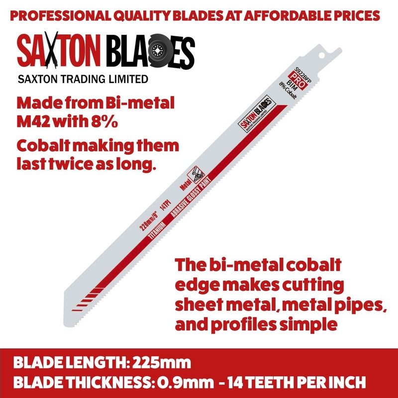Saxton 225mm Professional Range Bi-Metal 8% Cobalt Reciprocating Saw Blade