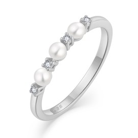 PYNZY Pearl Ring 925 Sterling Silver Stackable Ring for Women, Freshwater Cultured Pearl Ring Promise Band Jewelry-White Gold Plated-5