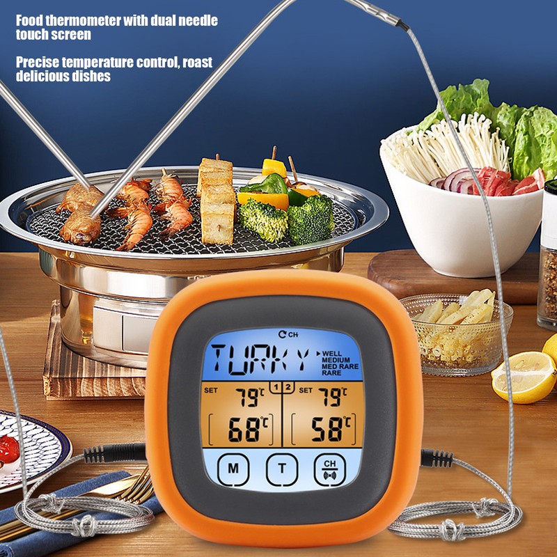 Barbecue Oven Thermometer Dual Probe Electronic Digital Display Touch Button