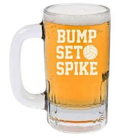 12oz Beer Mug Stein Glass Bump Set Spike Volleyball