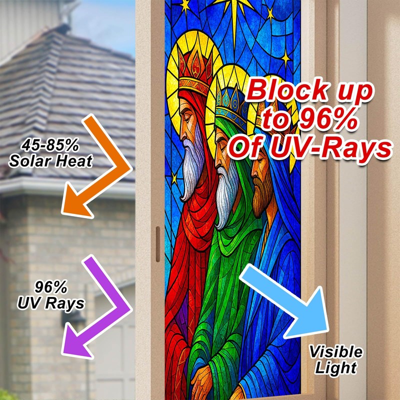 HOMETITUTE Three Wise Blue Religious Privacy Window Cling 17.7x39.3 PVC