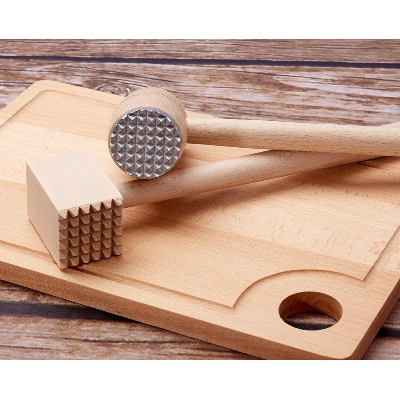 EVERYJOY Batticarne in legno con estremità in metallo per cotolette,
