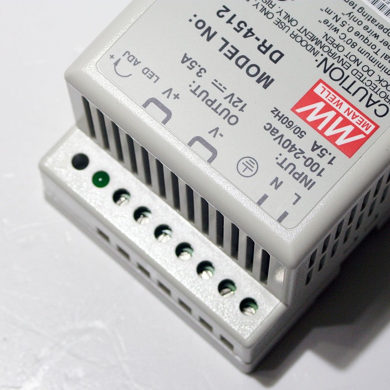 MEAN WELL DR-4512 AC-DC Conv, DIN Rail, 1 O/P, 42W,