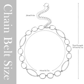 SEDEX Chain Belt Western Metal Dissco Belts for Women Silver Waist Chain Adjustable Metal Cowgirl Belt Fashion Y2K for Jeans Dresses Adjustable Vintage Chunky Accessories