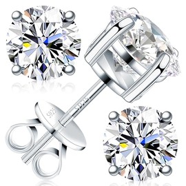 Moissanite Stud Earrings 0.3ct-1.5CT D Color, 925 Sterling Silver Earrings for Men 18K White Gold Plating Earrings for Women,wedding earrings (White Gold, 2.0 Carat-(1.0ct*2)-6.5mm)
