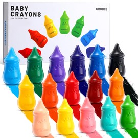 Spakon Crayons for Toddlers Kids 16 Colors Palm Grip Crayons Safe Non Toxic Washable Stackable Bath Crayons Thick Crayons Unbreakable Easy to Hold Paint Crayons for Babies Young Kids Children