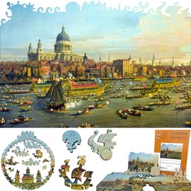 Wooden Jigsaw Puzzle for Adults - Uniquely Shaped Pieces - Made in The USA by FoxSmartBox - 370 Pieces - London from The River Thames