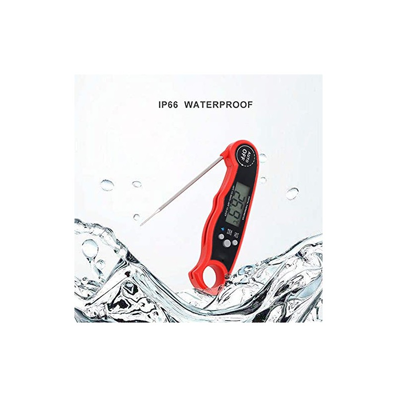 1 Piece Waterproof Digital Food Thermometer with Foldable Sensor, Red/Black/Blue