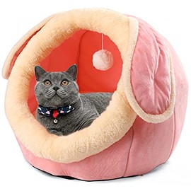 PowerKing Cat Bed for Indoor Cats,Cat House Furniture for Pet Kitten Tent Cave,Cute Dog Beds for Puppy Medium Dogs with Removable Washable Soft Cushioned Pillow (Pink)