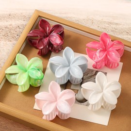 6PCS Flower Hair Clips for Thick Thin Hair, Hawaiian Flower Hair Clips Strong Hold Nonslip, Cute Large Claw Clips, Hair Accessories for Women Girls Holiday Gifts