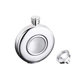 iSavage 5oz Classic Round Mirror Finished Hip Flask with Transparent Glass Window, with a Funnel 18/8 Stainless Steel-YM122
