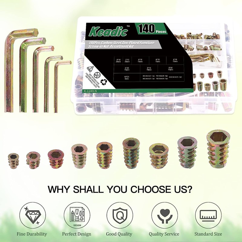 Reppkyh 130 Pieces Metric Threaded Insert Nuts Assortment Tool Kit
