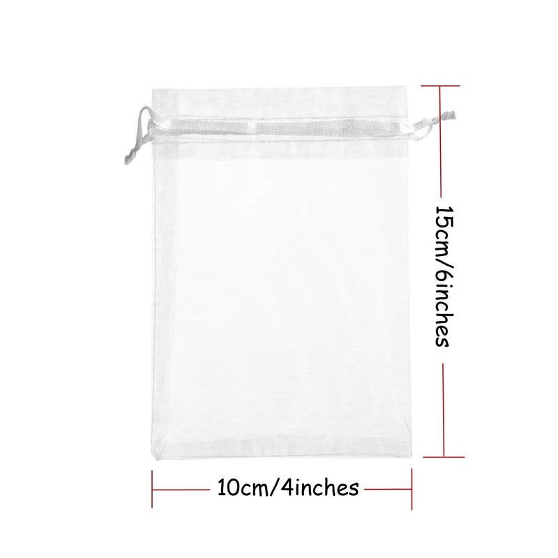 Volanic Sheer Organza Drawstring Bags 100PCS 4x6 Inch White Gift