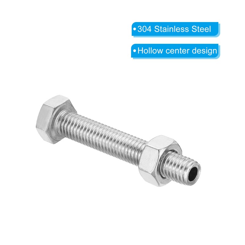 PATIKIL M10x60mm Hollow Outside Hex Screw Set of 2 Cylindrical