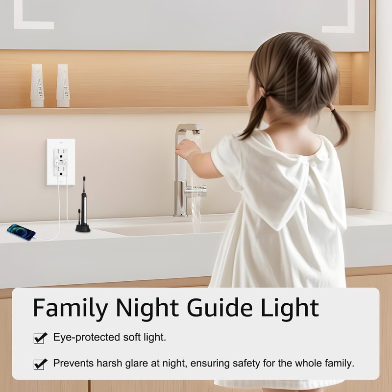 Night Light USB C Outlet,KCMYTONER 2PK 15A Fast Charging Wall