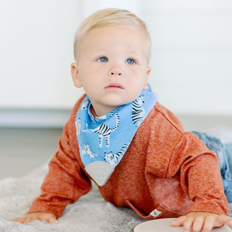 Bazzle Baby Bandana Bib. Teething Bibs with Teether Attached for