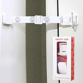 Adjustable Door Strap and Latch. Cat Door for Interior Door. Dog Proof Litter Box. Holds Door Open for Cats and Keeps Dogs Out of Cat Feeder. No Need for Pet Gates. Dog Door Cat Gate for Pet