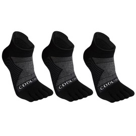 Azarxis Running Ankle Toe Socks Coolmax for Women Men Lightweight High Performance Athletic Five Finger Socks 3 Pairs (US, Alpha, X-Large, Regular, Regular, CoolMax - Black - 3 Pairs)