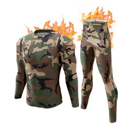 Thermal Underwear for Men, Long Johns Winter Hunting Gear Sport Skiing Base Layer Top and Bottom Set Midweight Camo Green Large
