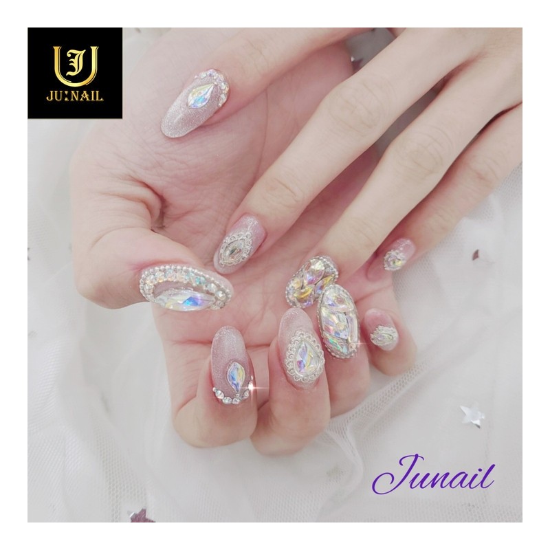 Lace pink handmade nail tips - Long nose pin /