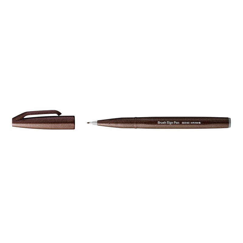 Pentel SES15C-E3X Brush Sign Pen Dark Brown Fibre Tip Brush