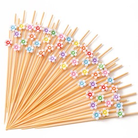 PuTwo Cocktail Picks Handmade Bamboo Toothpicks 100pcs 4.7” in Multicolor Flower