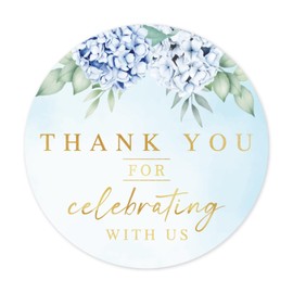 Thank You for Celebrating with Us Sticker, 40 PCS 2 Inch Blue Floral Gift Tags Wrapping Adhesive Sticker for Wedding, Bridal Shower, Baby Shower, Party Supplies & Decoration -06