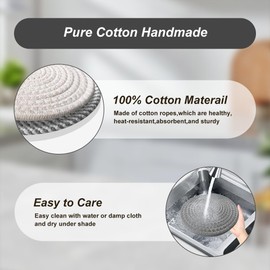 Trivets for Hot Dishes,Trivets Set 6 Pcs,Heat Resistant Trivet with Storage Basket Protect Counter, Coasters Set Home Essentials Farmhouse Decor (8 inch，Gray)